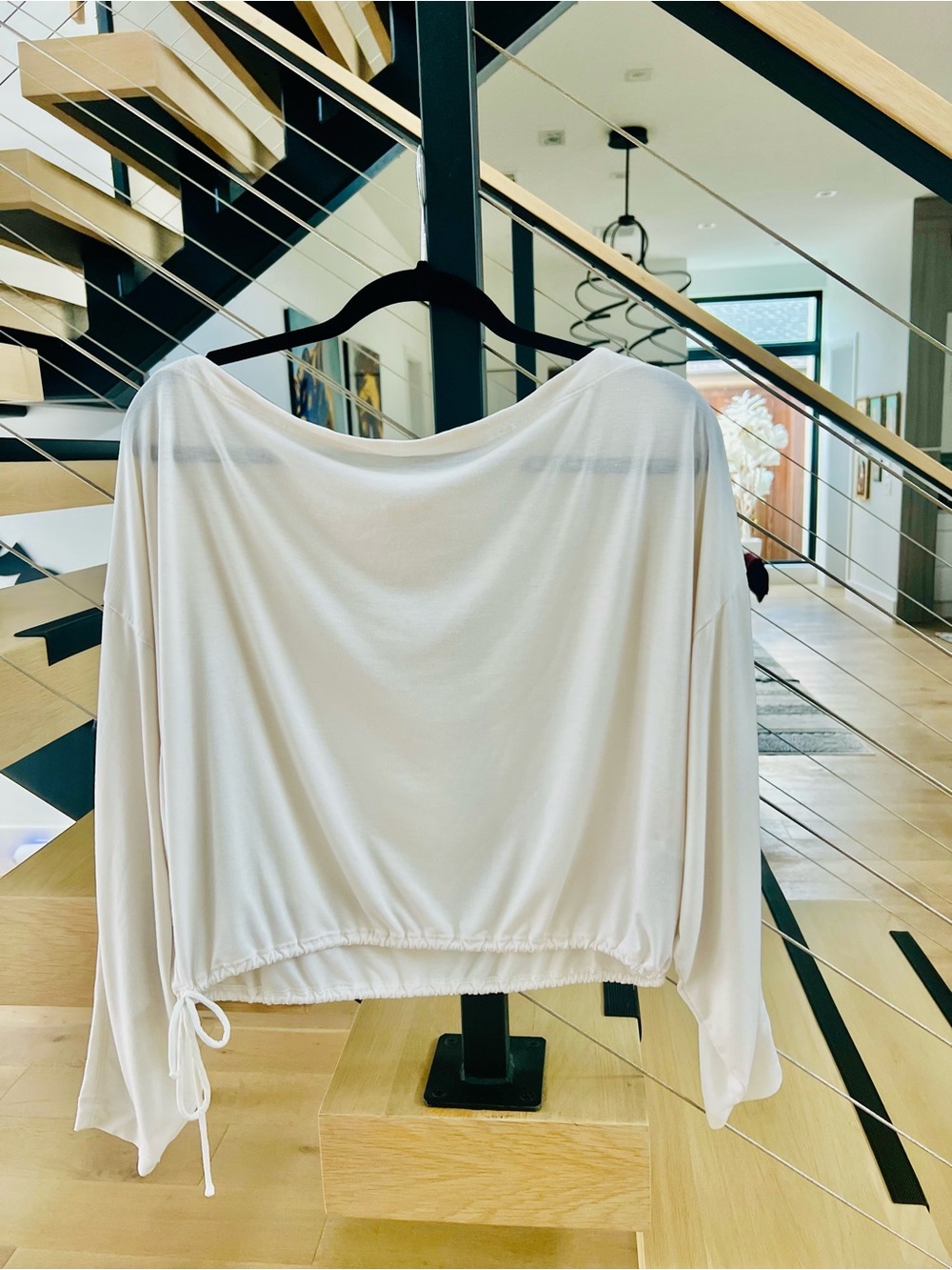 Athleta Cream Drawstring Hem Long Sleeve Top